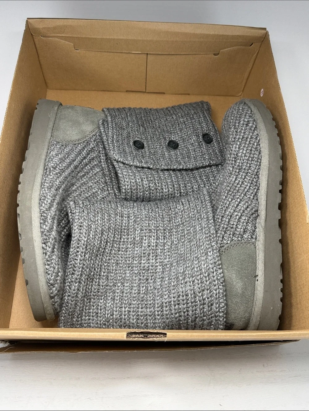 UGG Kids Grey Knit Fold-Over Button Boot
